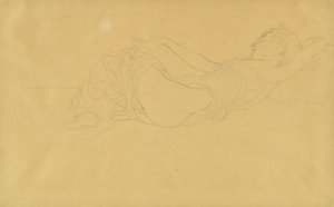 女, あること, 彼女, 背中, 部分的に服を着せられた 作： Gustav Klimt