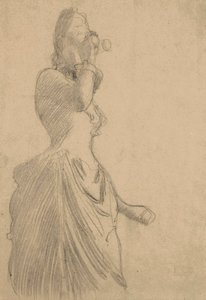 双眼鏡を持つ女性、1888年頃、黒チョーク、着色敷紙 作： Gustav Klimt