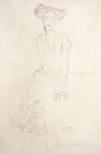 若い女性、彼女の手で自分自身を支えています 作： Gustav Klimt