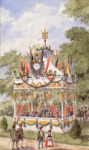 1898年のウィーン・シュッツェンフェストの音楽パビリオン 作： Gustav Korompay