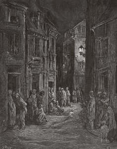 19世紀のロンドン、ブルーゲート・フィールズのスラム街。(プリント） 作： Gustave (after) Dore