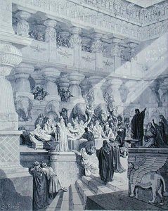 壁に書かれた文字を解釈するダニエル、A.リグニーの刻印、1868年頃（エングレーヴィング） 作： Gustave (after) Dore