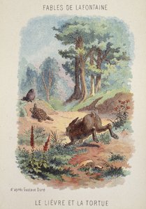 ラ・フォンテーヌの寓話。ギュスターヴ・ドレの「うさぎとかめ」。 作： Gustave (after) Dore