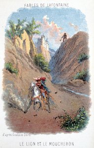 ラ・フォンテーヌの寓話。ギュスターヴ・ドレによる「ライオン」と「ムシェロン」。 作： Gustave (after) Dore