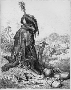 ジャン・ド・ラ・フォンテーヌ（ラフォンテーヌ）（1621-95）の「寓話」より「羊飼いを演じた狼」（Le loup devenu berger） - ギュスターヴ・ドーア（1832-83）によるエングレーヴィング - 個人蔵 作： Gustave (after) Dore