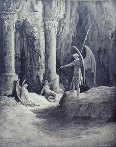 地獄の門にいるサタン（『失楽園』第二巻より）、ステファン・パンネメーカー（1847-1930）1868年頃（エングレーヴィング 作： Gustave (after) Dore