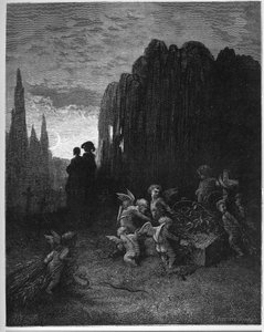 若き未亡人 - Jean de La Fontaine (Lafontaine) (1621-95) の「寓話」より - Gustave Dore (1832-83) の後のエングレーヴィング - 個人蔵 作： Gustave (after) Dore