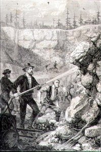 フェリックス・ジャン・ゴーシャール（1825-72）による「1860年代のカリフォルニアにおける金鉱探し」（エングレービング） 作： Gustave Adolphe (after) Chassevent Bacques