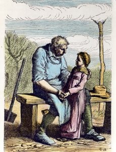 コゼットは『レ・ミゼラブル』の許可を得ていた。1865年（エングレーヴィング） 作： Gustave Brion