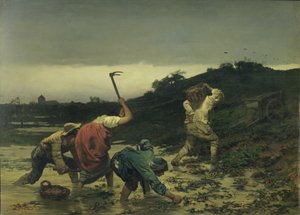 ライン川の洪水時に1852年にジャガイモを収穫する農民 作： Gustave Brion