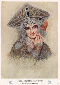 マリア・ニコライエフナ・クズネツォワ (マリア・クズネツォワ) (1880-1966) の肖像、有名な 20 世紀ロシア帝国および 20 世紀初頭の「ファンタジオ」におけるソビエトのオペラ歌手およびダンサー (図) 作： Gustave Brisgand
