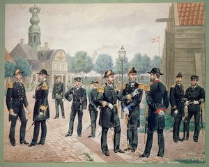 アカデミーのデンマーク海軍の将校。 グスタフ・ブロックの水彩画 作： Gustave Brock