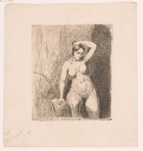 彼女のお団子を持って座っている裸の女性 作： Gustave Buschmann