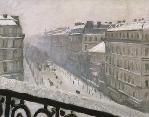 雪の中の大通りオスマン、1879年または1881年 作： Gustave Caillebotte