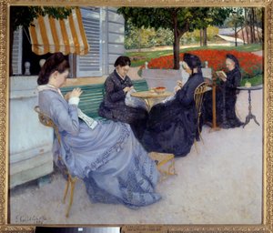 田舎の肖像画（裁縫をする女性）。ギュスターヴ・カイユボット（1848-1894）の絵画 作： Gustave Caillebotte