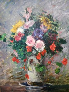 仏語： 花瓶のマーガレット、ナスタチウム、ひまわりの花束
ドイツ語：マーガレット、ナスタチウム、ひまわりの花束