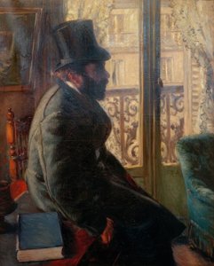 窓際に座っているシルクハットの男 作： Gustave Caillebotte