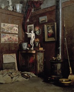 スタジオのインテリア、c.1872-74（キャンバスに油彩） 作： Gustave Caillebotte