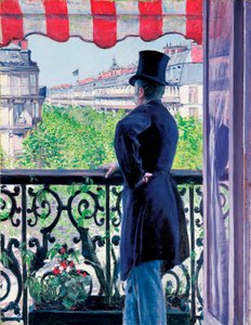 バルコニーに立つ男、オスマン大通り、1880年 作： Gustave Caillebotte