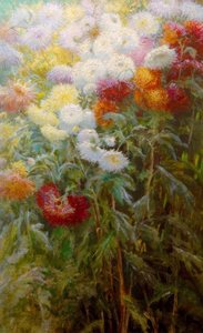 菊の山塊、プチジェヌヴィリエの庭園 作： Gustave Caillebotte