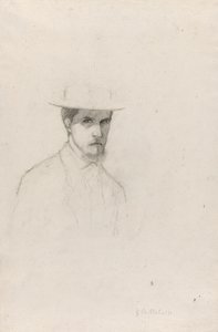 帽子をかぶった自画像 1879年頃 テクスチャード・レイド紙に黒鉛画 作： Gustave Caillebotte