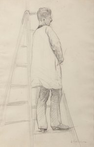 住宅塗装職人のための習作：梯子の上の男、4分の3後ろ姿 作： Gustave Caillebotte