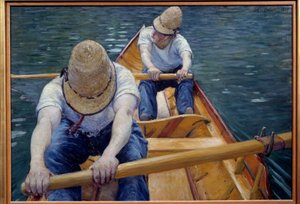 イエール川を漕ぐカヌー隊 絵画 ギュスターヴ・カイユボット（1848-1894） 1877年 日。0,77x1,1 m 個人蔵 - イエール川の船頭たち。ギュスターヴ・カイユボット（1848-1894）の絵画 作： Gustave Caillebotte