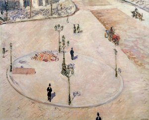 オスマン大通りの交通島、1880 作： Gustave Caillebotte
