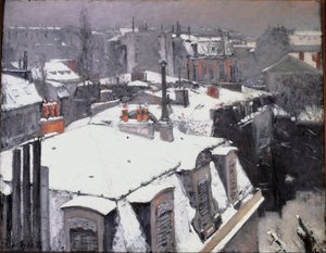 屋上の眺め（雪の影響） - 油彩・キャンバス 作： Gustave Caillebotte