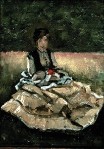芝生に座る女」（油彩・キャンバス）