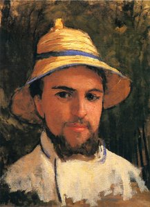 麦わら帽子をかぶった自画像 作： Gustave Caillebotte