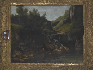 Cascata em uma paisagem rochosa (óleo sobre tela) 作： Gustave Courbet
