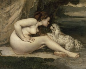 犬とのヌード女性 作： Gustave Courbet