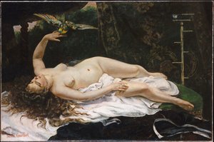 フランス語  La Femme au perroquet オウムを連れた女 作： ギュスターヴ・クールベ
