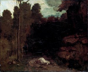 死んだ馬のいる風景、1850年代。 作： Gustave Courbet