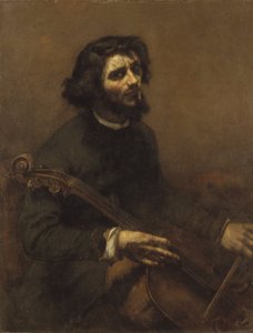 クールベ、ギュスターヴ（1819-1877）の《Le violoncelliste (autoportrait) - The Cellist (Self-portrait)》。油彩・キャンバス 作： Gustave Courbet