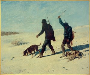 雪の中で密猟者 作： Gustave Courbet