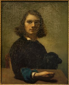 黒犬とアーティストの小さな肖像画 作： Gustave Courbet