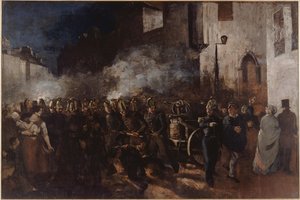 "Pompiers courant a un incendie" Gustave Courbet (1819-1877) 絵画 1851 Dim. 3,88x5,8 m Paris, Musee du petit palais 火事に駆けつける消防士たち - Courbet, Gustave (1819-1877) - 1851 - 油彩・キャンバス - 388x580 - Petit Palais, Musee des Beaux-Arts de l. 作： Gustave Courbet