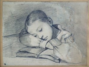眠るジュリエット・クールベの肖像。ギュスターヴ・クールベ（1819-1877）の鉛鉱山でのデッサン。1841.薄暗い。0.20 x 0.26.パリ、オルセー美術館（Musee d