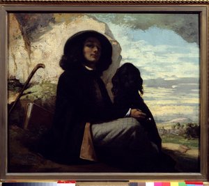 犬を連れた自画像 by ギュスターヴ・クールベ（1819-1877） 1842年 作： Gustave Courbet