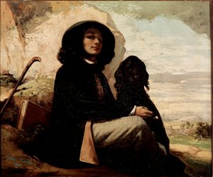 ギュスターヴ・クールベ（1819-1877）の「黒い犬を連れた自画像」 1842年 作： Gustave Courbet