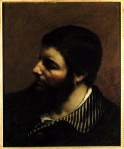ストライプの襟をつけた自画像 ギュスターヴ・クールベ（1819-1877）の絵画 19世紀 モンペリエ、ファーブル美術館。 作： Gustave Courbet