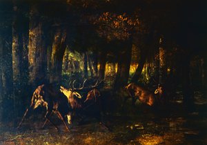 春の発情期、雄鹿の戦い 作： Gustave Courbet