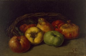 リンゴ、ナシ、ザクロのある静物 作： Gustave Courbet
