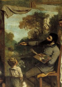 画家のワークショップAllegorie Reelleは、私の芸術的人生（と道徳）の7年間の局面を決定します。 若さの無邪気さを象徴する子供が画家を賞賛する様子を描いたディテール。ギュスターヴ・クールベ（1819-1877）の絵画 作： Gustave Courbet