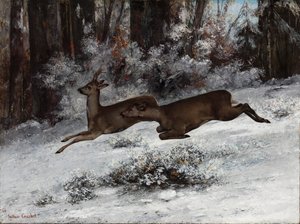 策略、ノロジカ狩りエピソード フランシュ コンテ、1866 年。 作： Gustave Courbet