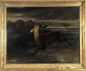 鹿は水を持っている（走りを狩る）と鹿の力（帆布に油彩）は言う 作： Gustave Courbet