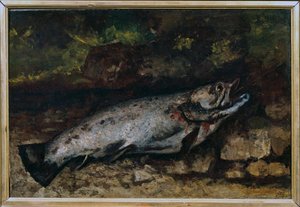 魚の鱒の静物画です。ギュスターヴ・クールベ（1819-1877）の絵画