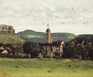 オルナンとその鐘楼の眺め、1858年頃 作： Gustave Courbet